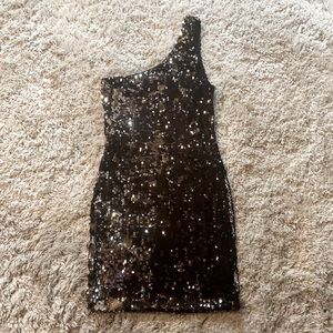 One Shoulder Sparkly Sequin Party and Holiday Dress